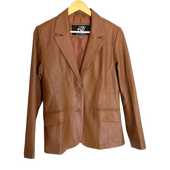 Jild Classic Lambskin Cognac Leather Blazer Medium - Picture 2 of 5